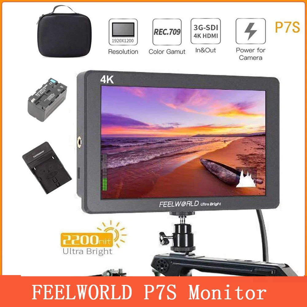 

7-дюймовый 2200nit Ультраяркий 3G-SDI монитор FEELWORLD P7S для камеры, монитор для цифровой зеркальной камеры, алюминиевый дизайн, вспомогательный фоку...