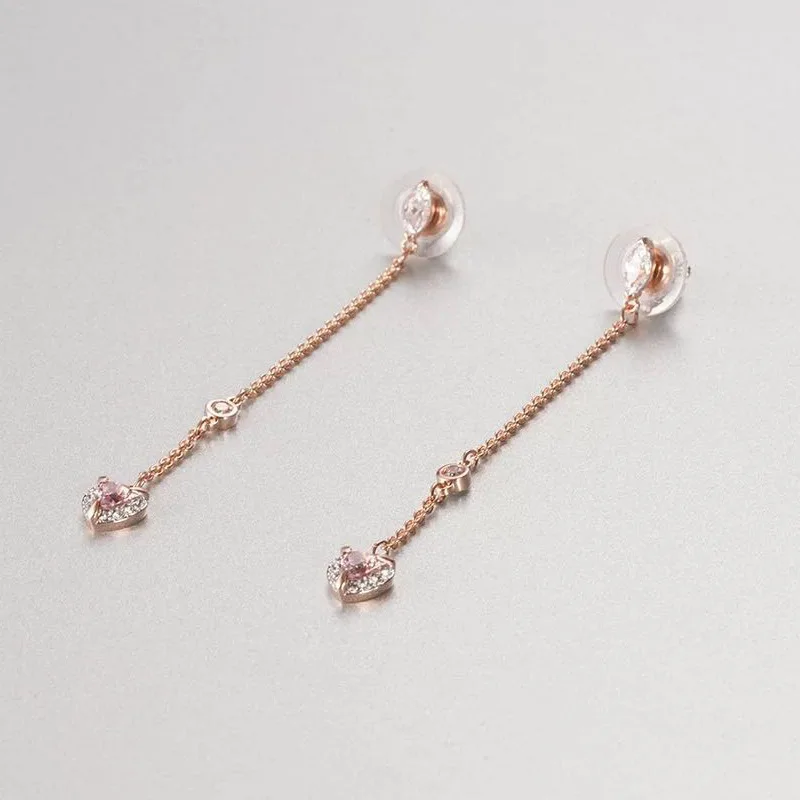 High Quality SWA Ladies Sweet love earrings Long earing pink fringed heart-shaped earings female Wedding Party Charm Gift |