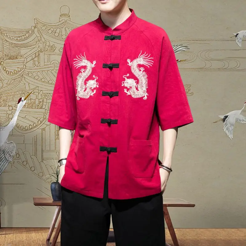 

Sinicism Store Embroidery Chinese Style Shirt Mens Fashion 2020 Summer Casual Mens Shirts Male Black Buckle Shirt Clothing 5XL