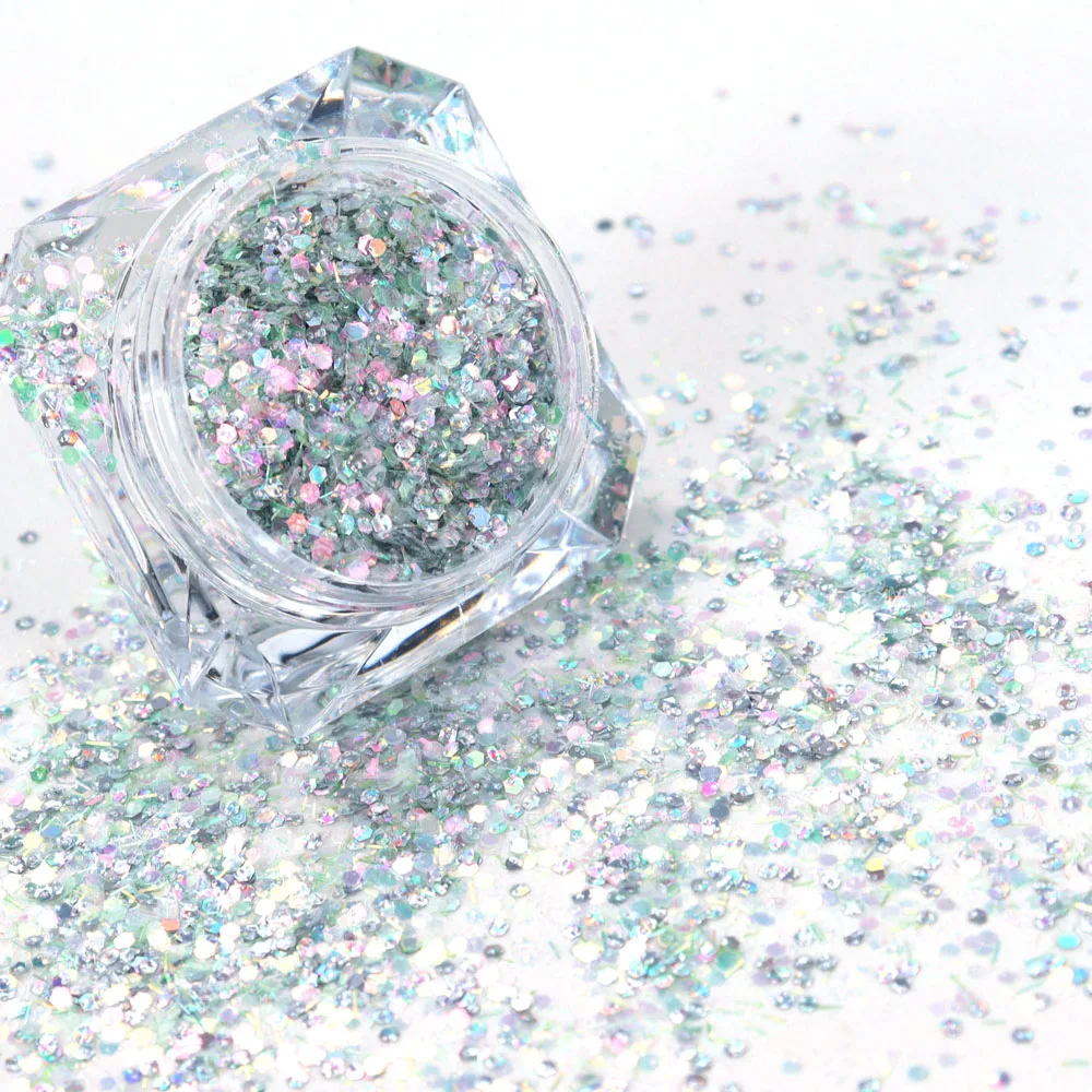 

8 Colors/ 50G/bag 0.1-3mm Iridescent Glitter mix 2021 NEW *Mulit-size Glitter Mix-Safe for Nail Art * polyester* Festival Face
