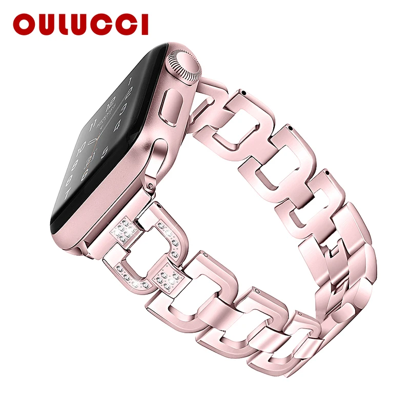 Ремешок OULUCCI сменный из нержавеющей стали для Apple watch 38 мм/42 мм/40 мм/44 мм розового