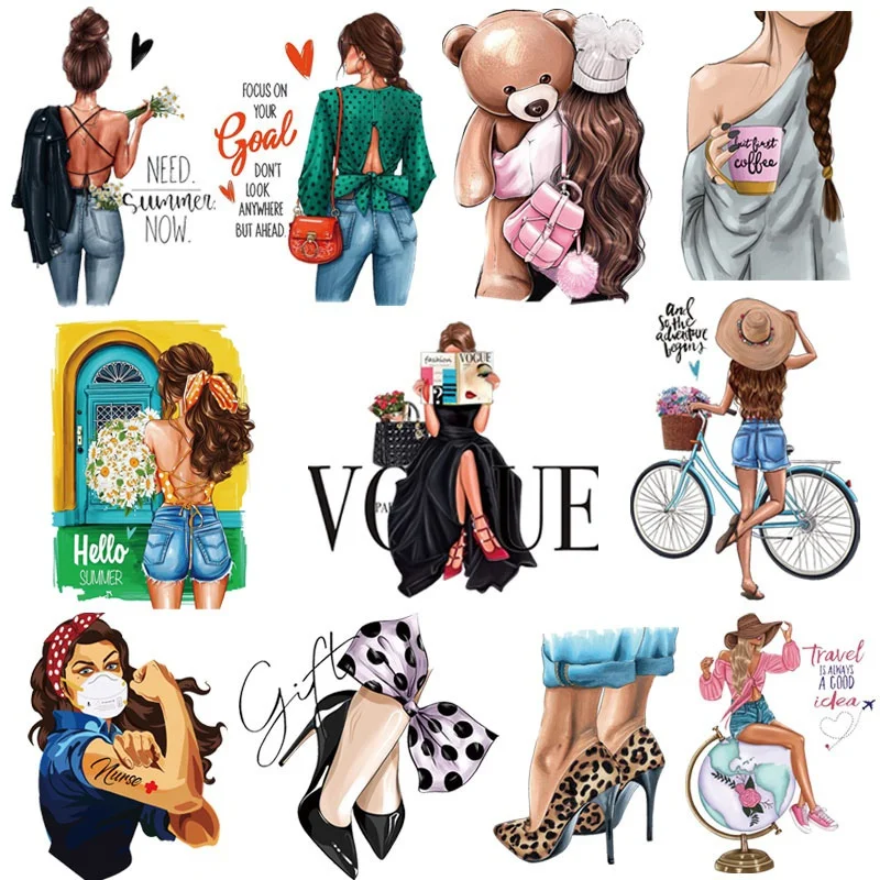 

Fashion Girls Thermal Stickers On Clothes Girl Iron On Patches for Clothing DIY Washable T-Shirt Heat Transfer Patch Appliqued