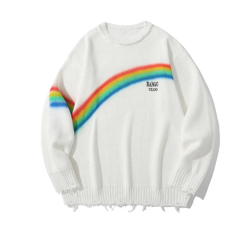Вязаный свитер IEFB с радужным принтом граффити мужская Свободная трикотажная