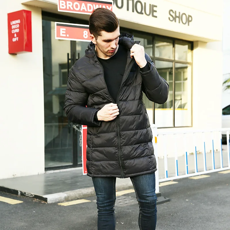 2019 Winter long down jacket coat men hooded Slim Europe youth autumn men's cotton pad light padded | Мужская одежда