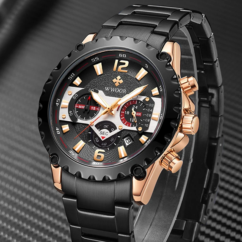 WWOOR 2020 спортивные кварцевые часы для мужчин модные черные лучший бренд класса