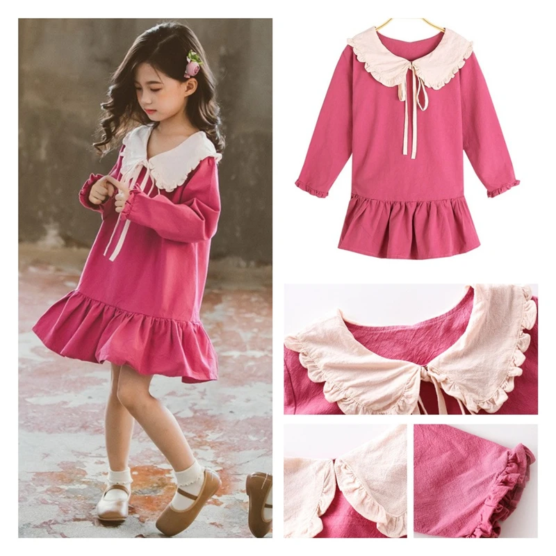 

Autumn Long Sleeve Teenage Girls Ruffles Dresses Spring Cotton Toddler Kids Solid Princess Costumes Dresses Teen Clothing 13 14Y