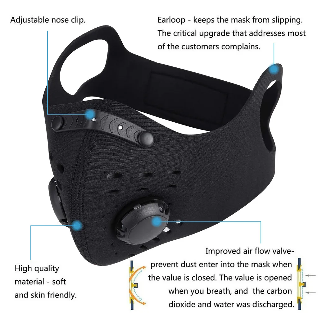 

Mask Pollution Cotton Dustproof Safety Mask Washable Activated Carbon Filter Half Face Mask Black Outdoor Cycling Mask