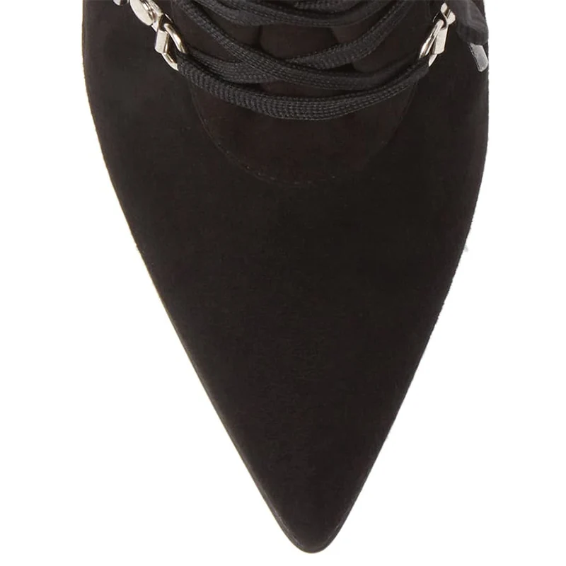 Ботильоны женские из флока на высоком каблуке заостренный носок шнуровке