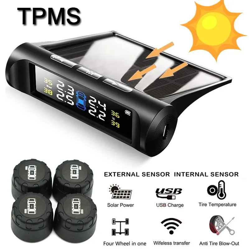 Солнечная зарядка автосигнализации TPMS Bluetooth датчик давления в шинах цифровая система контроля давления в шинах датчик внешнего датчика