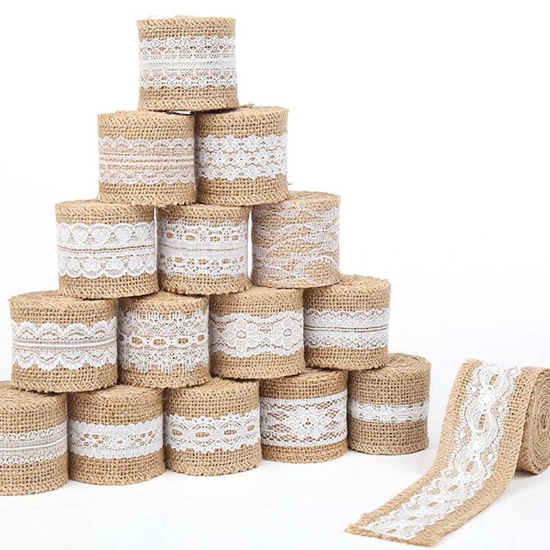 2Meters/Roll Jute Burlap Lace Hessian Hemp Ribbon Vintage Rustic Wedding Party Christmas Decor DIY Crafts Gift Packaging | Дом и сад