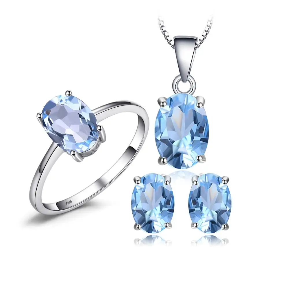 Jewelrypalace Овальный 5.8ct; голубой топаз кольцо Серьги-гвоздики кулон Цепочки и ожерелья 925 стерлингов Серебряные комплекты ювелирных изделий 45 см цепи коробки