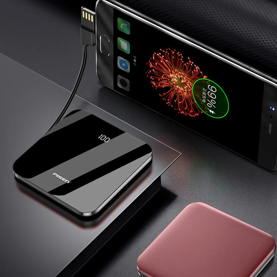 Pink PISEN, мини внешний аккумулятор, 10000 мА/ч, портативная зарядка, USB внешний аккумулятор, запасная батарея для iPhone, повербанк, 10000 мА/ч - Цвет: Pink