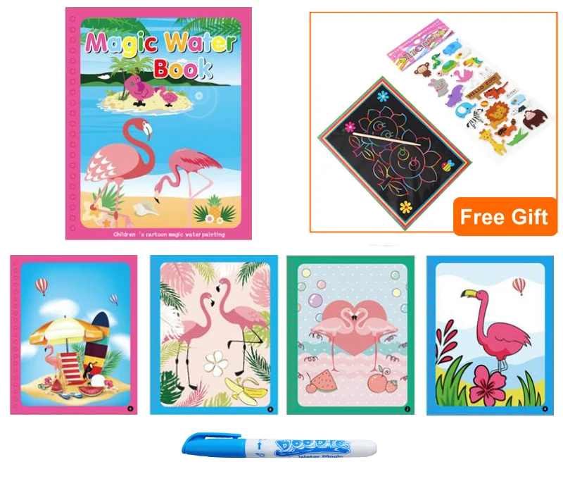 Flamingo 1TZ1GGH Волшебная водная книга для рисования, книга-раскраска, Магические рисунки, ручка для рисования, доска для рисования, детские игрушки, подарок на день рождения, Рождество, Год, GYH - Цвет: Flamingo 1TZ1GGH