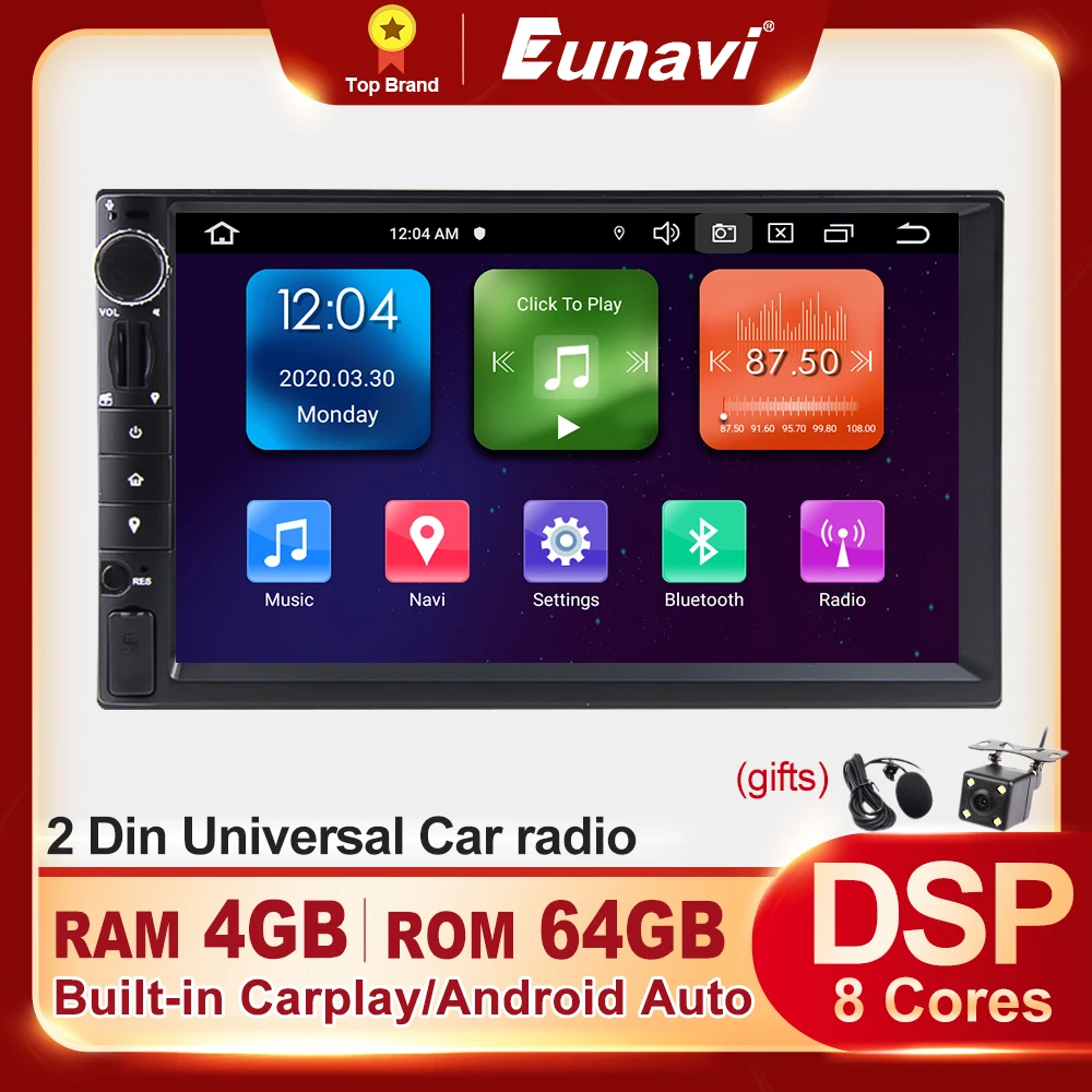 

Eunavi Carplay Android auto Car Radio Multimedia Video Player Universal Stereo Audio DSP 4GB 64GB Navigation GPS 2 Din no DVD