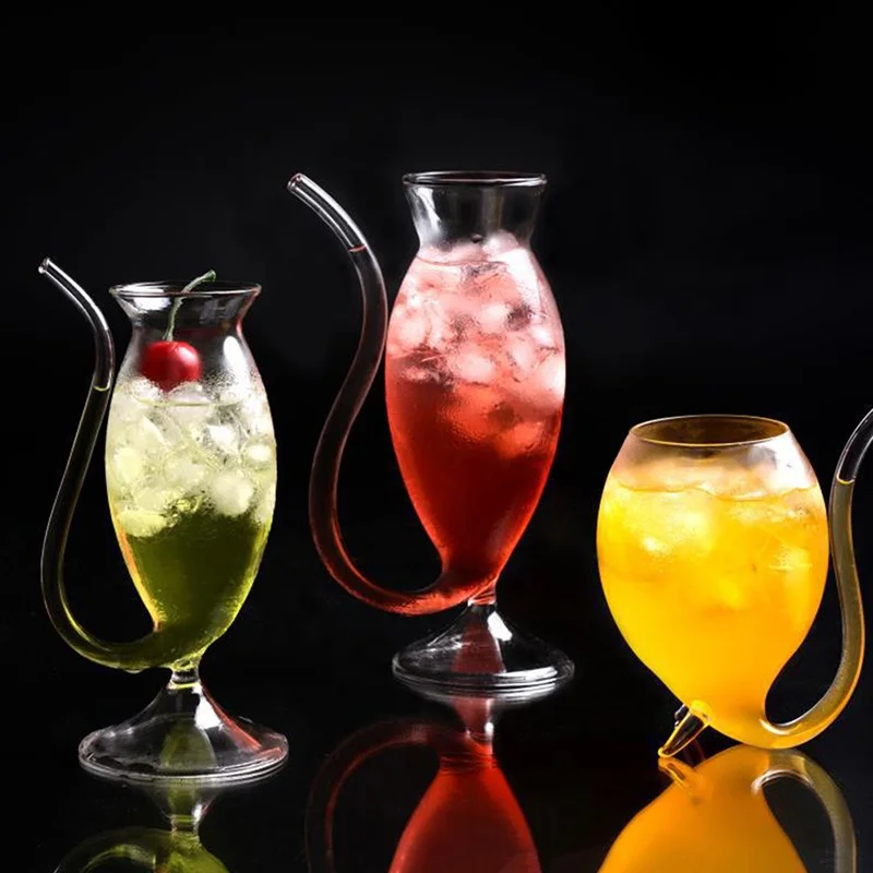 

300ml Wine Whiskey Glass Heat Resistant Glass Cup Juice Milk Cup With Drinking Tube Straw Vampire-Goblet Tea Wine Cup