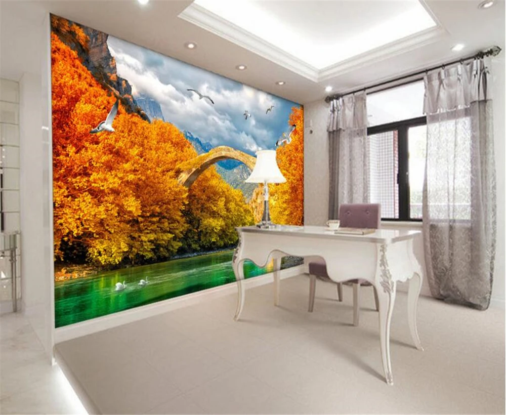 Большой заказ обои красивые осенние кленовое дерево ТВ Фон Гостиная Спальня