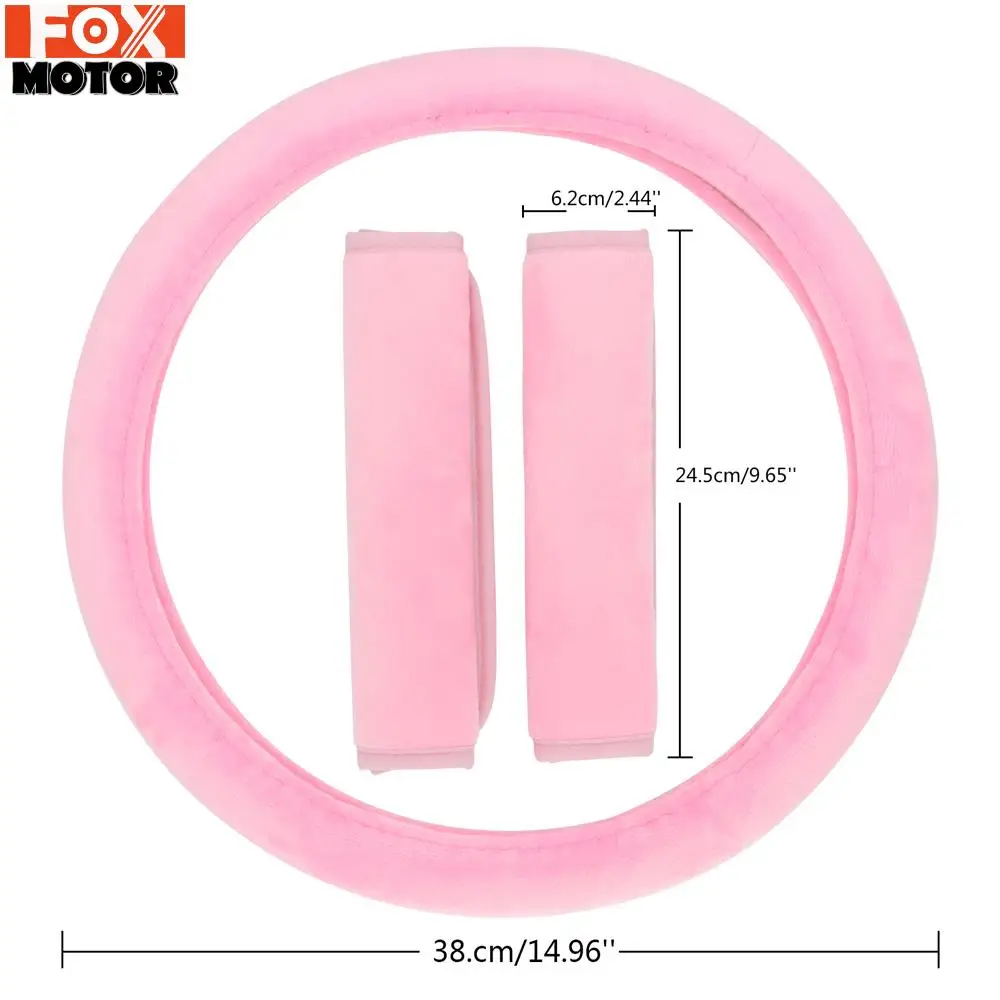 3pcs/set Universal Plush Steering Wheel Cover with Seat Belt Soft Non-slip Fuzzy Warm Winter Car Interior Accessories - купить по
