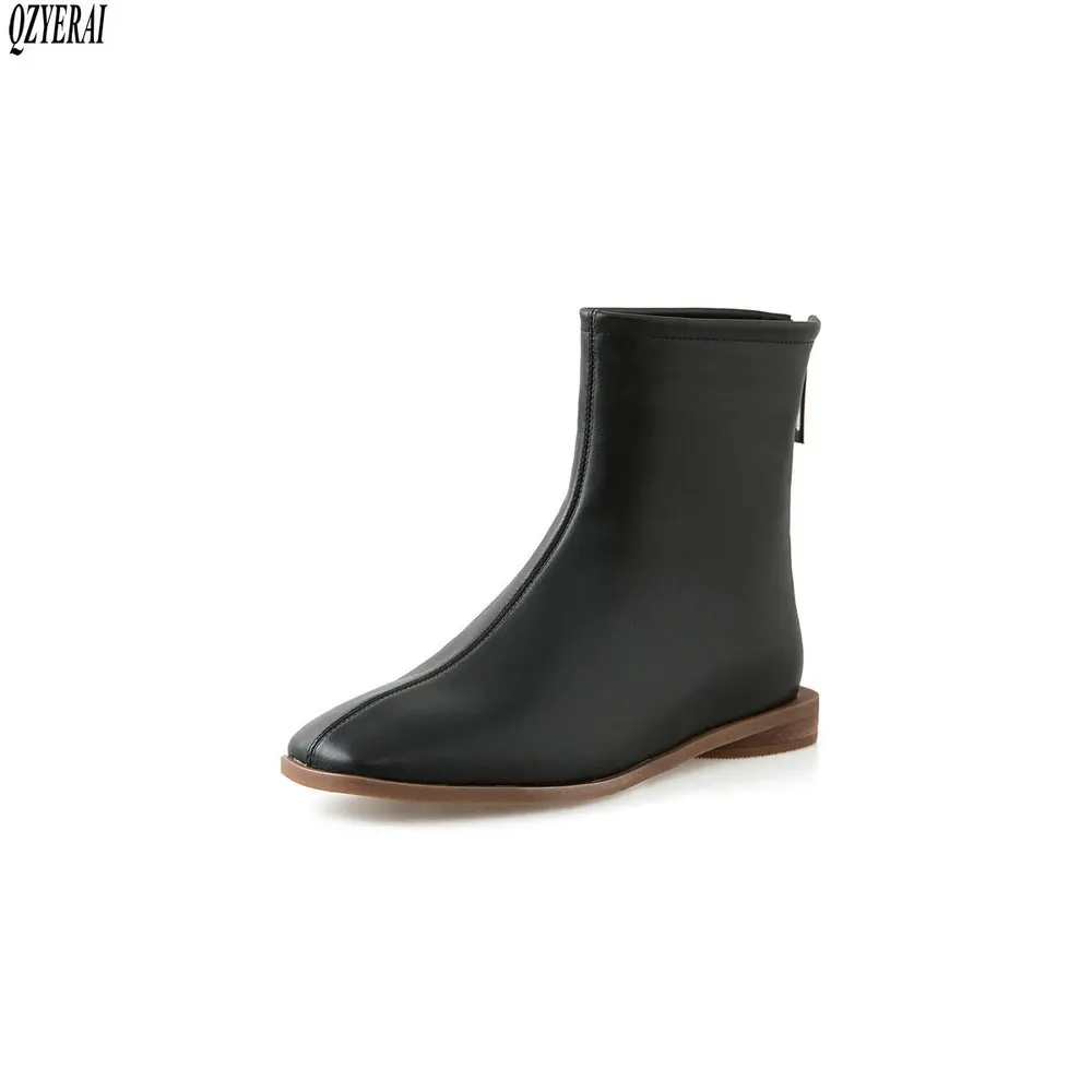 

QZYERAI black Ankle boots Genuine leather Female boots Snakeskin grain Women boots Autumn winter cowhide Women shoes Size 34-43