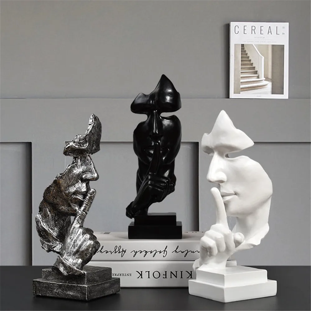 

Silence Is Golden Statue Abstract Resin Desktop Decoration Personality Sculpture Office Living Room Decoration Housewarming Gift