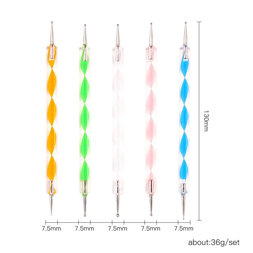 Manicure Pens Nail Brushes 5 pcs/set Spiral Rod Point Needle Double Head Pen Painting Drawing Pencil Polish | Красота и здоровье