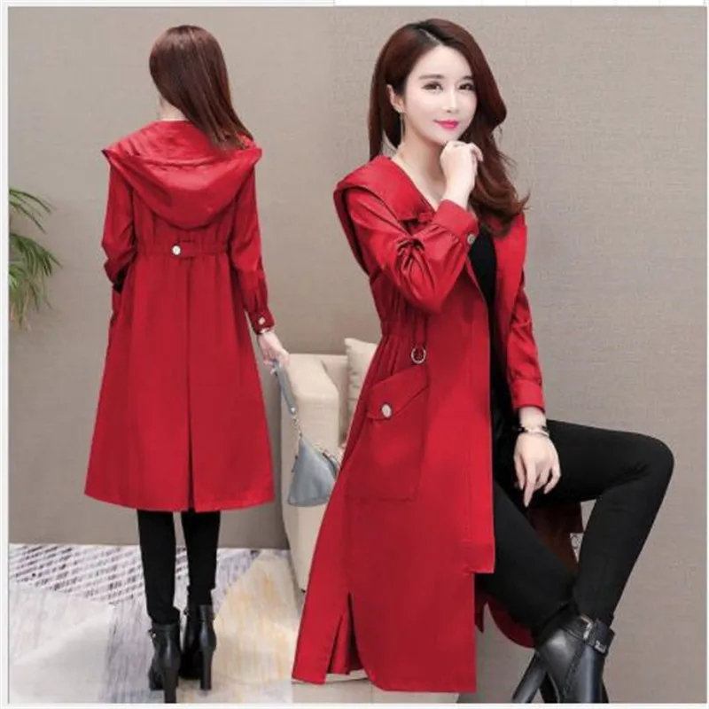 

Fashion Women Jacket2019Spring Autumn Long Trench Coat Women Office Lady Thin Windbreaker Female Overcoat Plus Size Hooded M267
