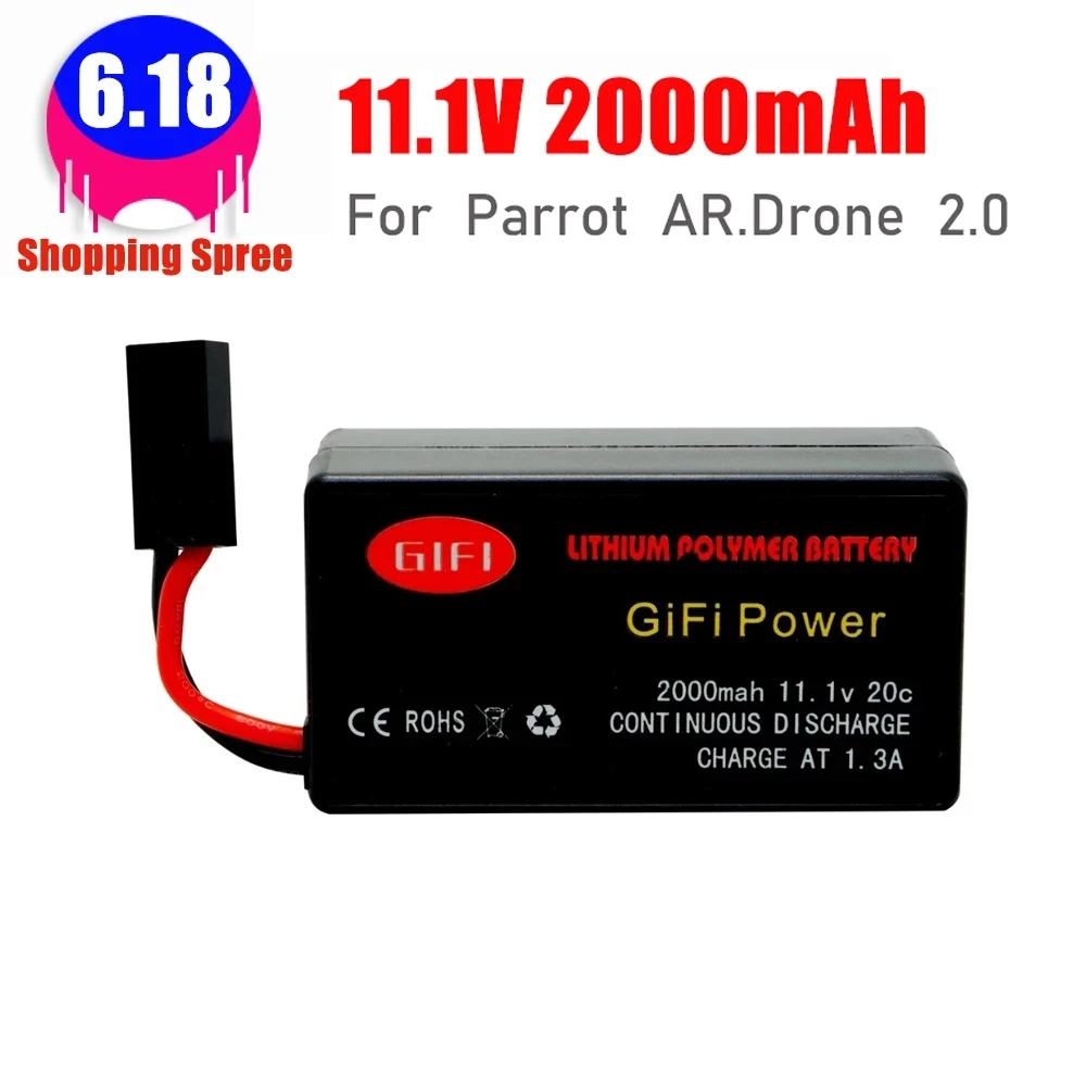 

Аккумулятор LiPo, 11,1 В, 2000 мА · ч, 20C, перерабатываемый, для квадрокоптера Parrot AR.Drone 2,0, длительное время полета WB