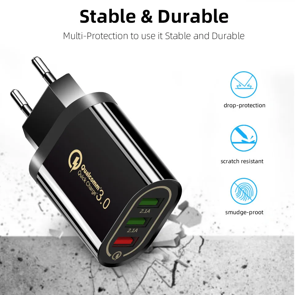 Быстрое зарядное устройство 3 USB зарядное устройство Быстрая зарядка QC3.0 5 V/3A EU/US для iPhone быстрое зарядное устройство Xiaomi портативное зарядное устройство для телефона Зарядка зарядное устройство