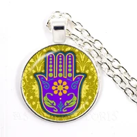 hamsa hand amulet lucky necklace jewelry fatima hand judaica kabbalah charm miriam glass pendant necklace handmade jewelry