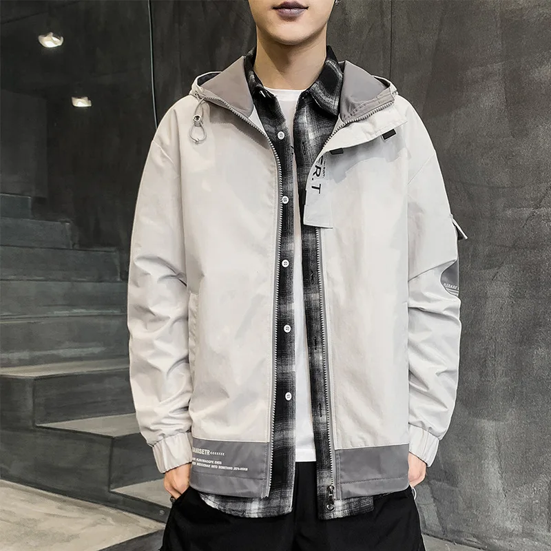 

Men Jacket Autumn Winter Fashion Casual Tooling Coat with Hoodiy Windproof Japanese Trendy Korean Style Streetwear