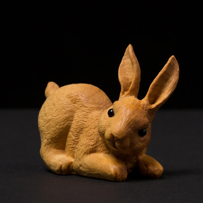 Rabbit Animal Statue Boxwood Wood Carving Crafts Zodiac Home Decoration Ornaments | Statues &amp Sculptures