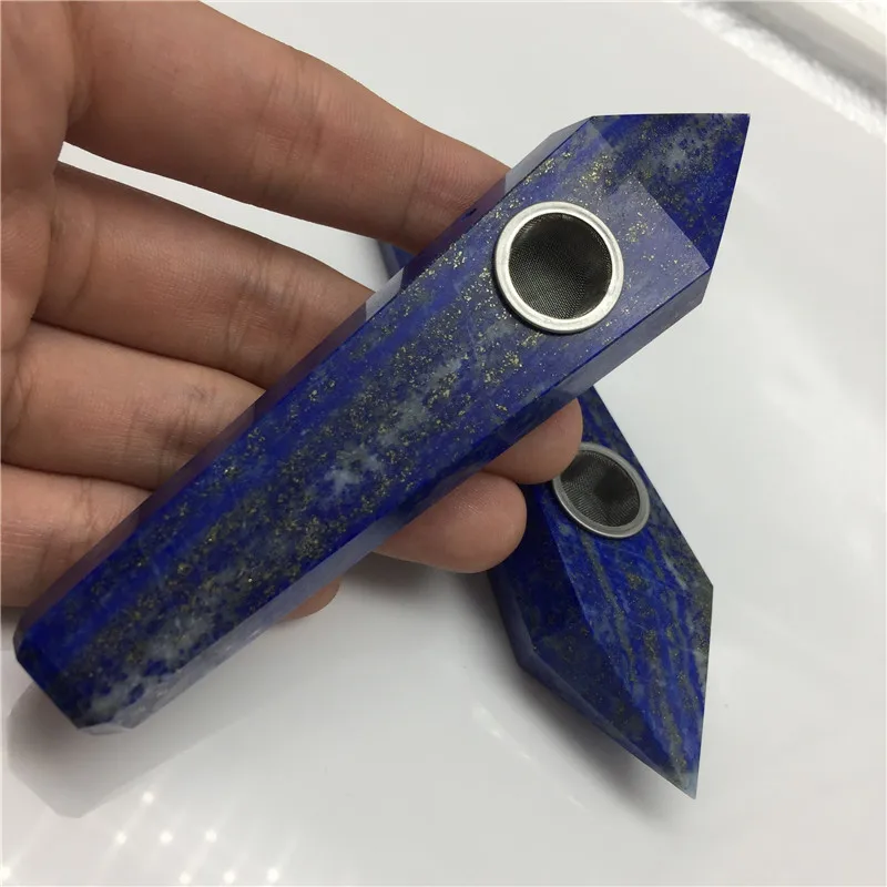 Natural Crystal Stone Lapis Lazuli Magic Wand Smoking Cigarette Pipe Wholesale - Healing with Metal Filter image 6