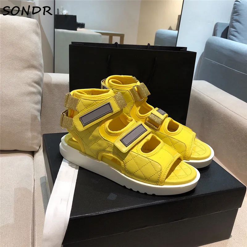 

Роскошные брендовые дизайнерские плоские босоножки на высоком каблуке модная обувь на застежке-липучке на платформе; Удобные туфли; Шикарн...