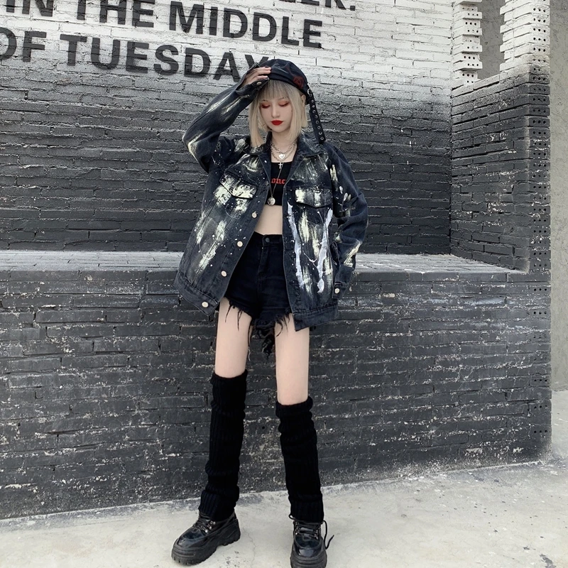 

2020 New Spring Autumn Female Denim Jacket Fashion Women Outercoat High Quatily Ladies Coat Loose Print Street Style QT109