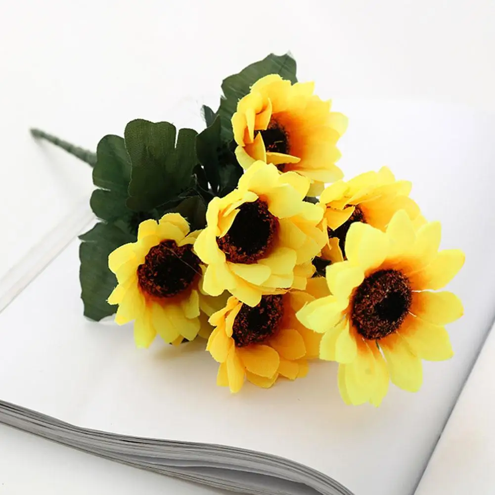 

Beautiful Artificial Sunflower Bouquet Silk Flower Quality Artificial Home Diy Flower Wedding Party Garden Decoration High Y1H9