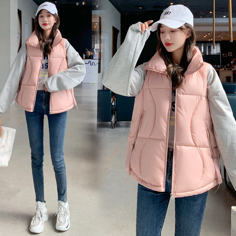 

Autumn Winter Down Cotton Women's Vest Short Style 2022 New Slim Fashion Stand-up Collar Jacket Sleeveless Vest