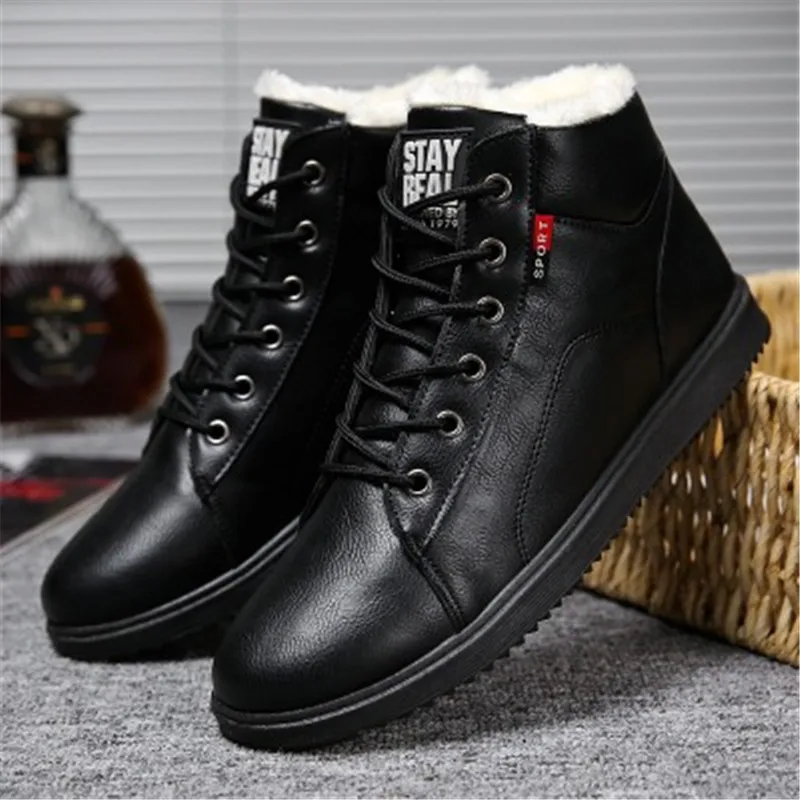 Winter New Men Leather Ankle Snow Boots Shoes Motorcycle Fur Plush Warm Classic Fashion Desert Boot Male Casual booties | Обувь