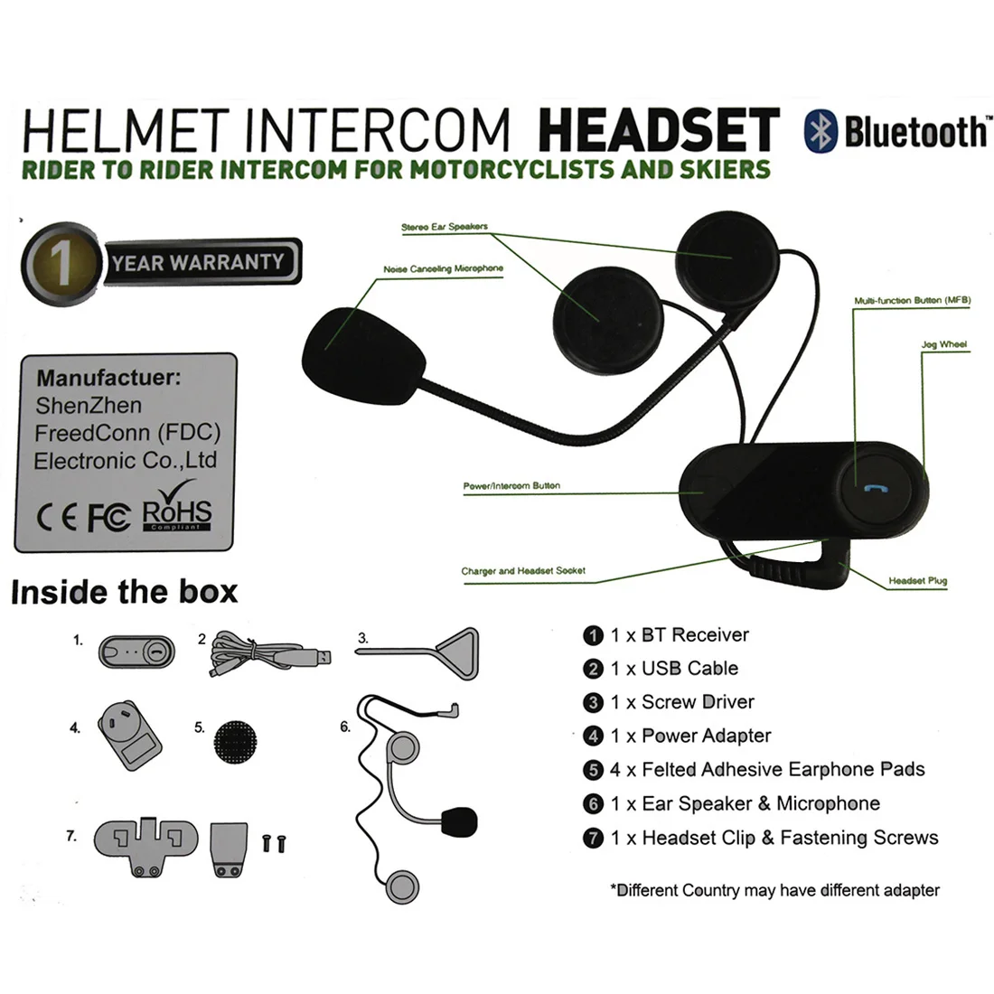 

T-COMSC 800M Motorcycle Bluetooth Communication Systems Intercom Soft Headset with FM RadioMotorcycle Bluetooth Headset