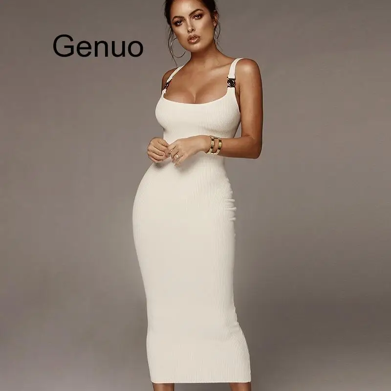 

Ribbed Spaghetti Strap Sexy Bodycon Dress Sleeveless O-Neck Sheath Summer Women Dress Backless Autumn Casual Dress Women