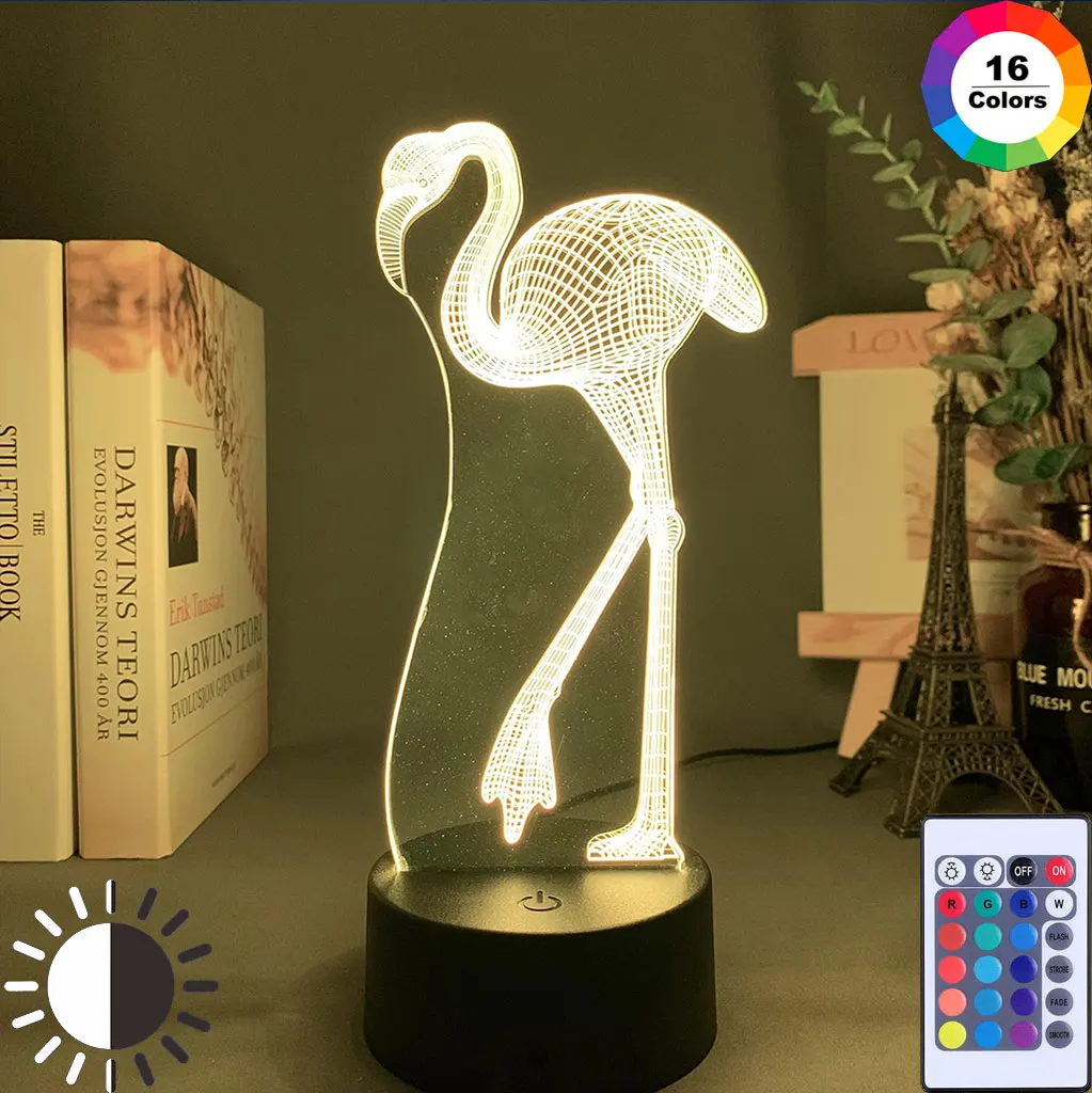 

3D Illusion Acrylic Night Lamp Flamingo Color Changing Touch Sensor Nightlight for Bedroom Decor Kids Child Baby Led Night Light