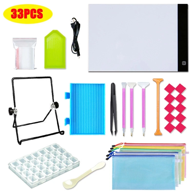 

33/59/69/73Pcs 5D Diamond Painting Tools Kit Light Box LED Drawing Board Pad DIY Art Crafts Accessories L4MC