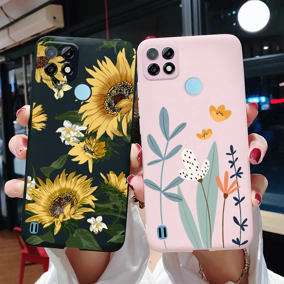 Чехол для Realme C21 RMX3201 с изображением конфетных мультяшных сердечек мягкий чехол
