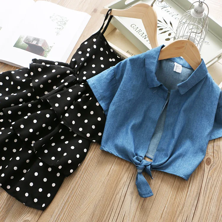 Комплект летней одежды для девочек кардиган с короткими рукавами и платье в