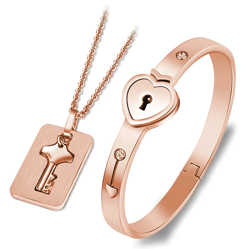 Новая пара любящее сердце замок браслеты ключ кулон ожерелье ювелирные