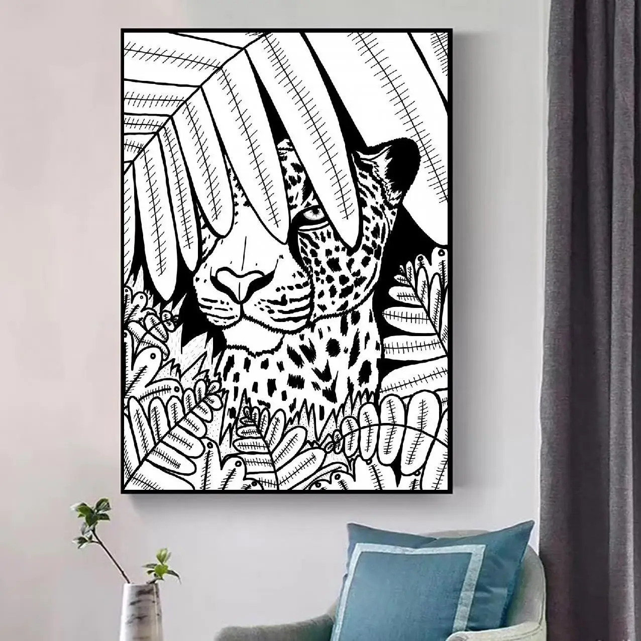 Леопардовые черно-белые животные художественные плакаты на холсте домашний