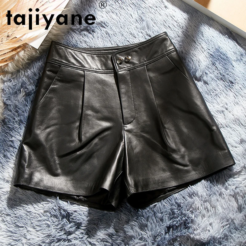 Tajiyane Streetwear Women Real Sheepskin Women's Shorts Woman Trousers Genuine Leather High Waist Shorts Spodenki Damskie TN2278