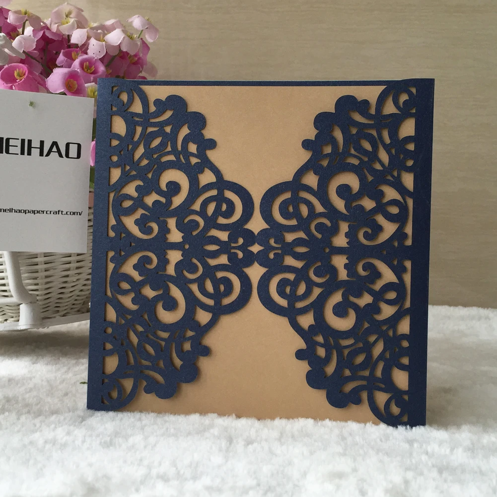 30 шт./лот темно синие свадебные пригласительные открытки лазерная резка