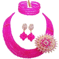 fuchsia pink nigerian wedding african beads jewelry set crystal 5ds