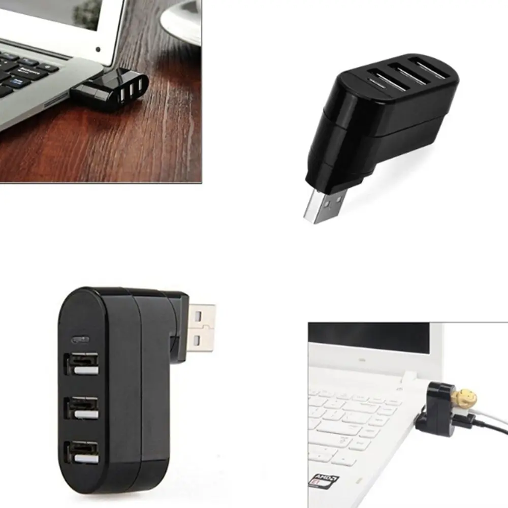 

3 Ports Hub Splitter Adapter USB 2.0 Mini Rotate for PC Notebook Laptop