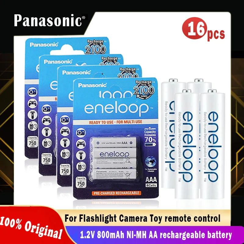 16 шт. аккумуляторные батарейки Panasonic Eneloop 1 2 В 800 мАч AAA для камеры фонарика игрушек