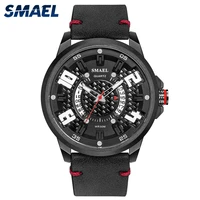 smael mens watches top brand military leather strap large dial sports watch men waterproof led male clock relogio masculino